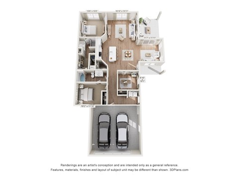 Floor plan for 2 beds, 2 baths, 1322 sqft